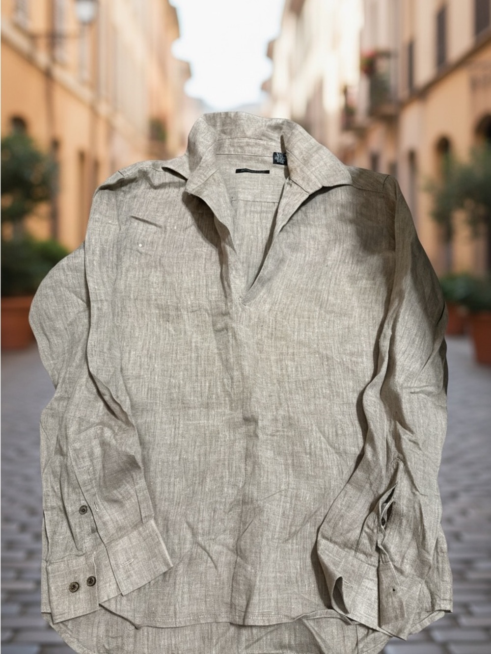 Kenneth Cole Light Taupe Linen-Blend Women's Blouse